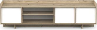 Calicosy Mueble De Tv 3 Puertas 1 Nicho Decorado En Roble Real Y Blanco L183 Cm