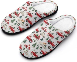 Generic Christmas Vehicles Tree Mens Slippers Memory Foam Winter Warm Sandals Slip On House Shoes Size 7-14