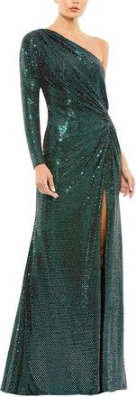 Mac Duggal Sequined One Sleeve Draped Gown