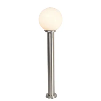 QAZQA Palo Da Terrazza Sfera - Moderno - Plastico,acciaio Inossidabile - Bianco/acciaio - Oblungo Max. 1 X Watt - Qazqa