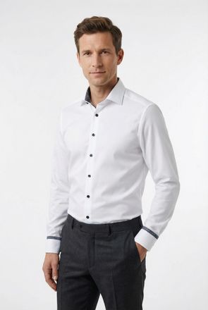 Olymp Langarmhemd OLYMP Luxor, Herren, Gr. 39, N-Gr, weiss (wei&szlig;), Web, Obermaterial: 64% Baumwolle, 27% Polyester, 9% Elasthan, comfort fit normal, 2-Knopf