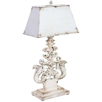 Wanderlust Deco Lampara De Mesa De Madera Y Metal Blanca Envejecida 36x21x72h Cm