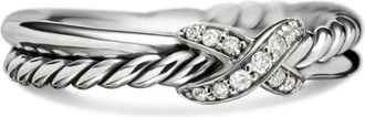 David Yurman Anello Petite X in argento sterling con diamanti (4mm)