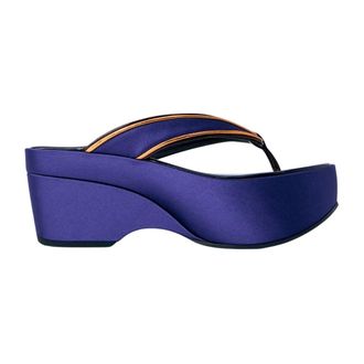 Dries Van Noten Wedges, female, Purple, Size: 10 US Satin Platform Thong Sandals
