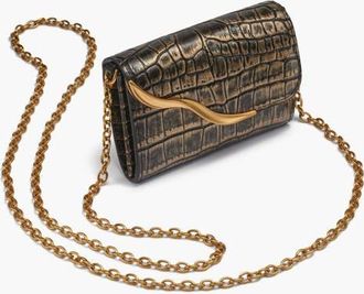 DKNY Malverne Metallic Croco Wallet On String in Black/gold at Nordstrom
