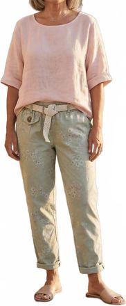Made in Italy Softly Floral Tulip Cut Italian Magic Pants In Green