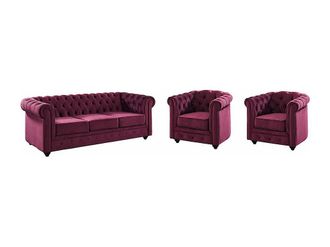 Vente-Unique Sof&aacute; 3 plazas y 2 sillones de terciopelo CHESTERFIELD - P&uacute;rpura