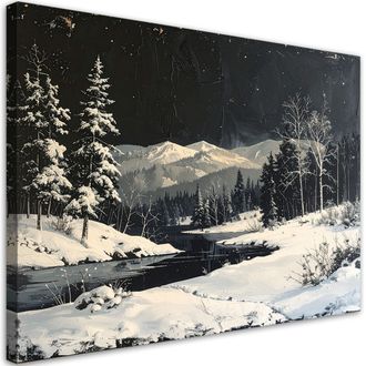 Feeby Cuadro Sobre Lienzo, Paisaje Invernal Nieve Monta&ntilde;a &Aacute;rboles, 120x80