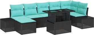 vidaXL Conjunto De Sof&aacute; De Jard&iacute;n 8 Uds. Negro Y Azul Rat&aacute;n Sint&eacute;tico Vidaxl