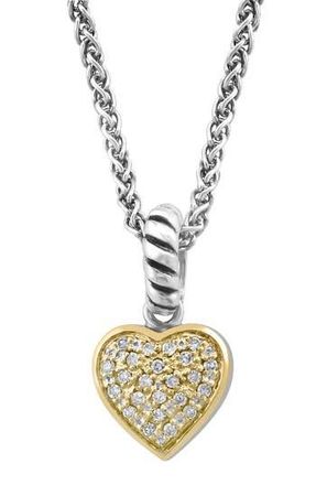 Effy Sterling Silver & 14K Gold Diamond Embellished Heart Pendant Necklace - 0.08ct in Silver/Gold at Nordstrom Rack, Size 18