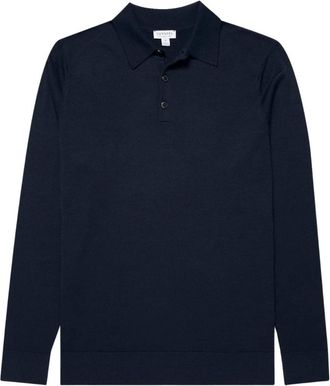 Sunspel Polo de lana merino - Tops - Hombre - Azul - XL