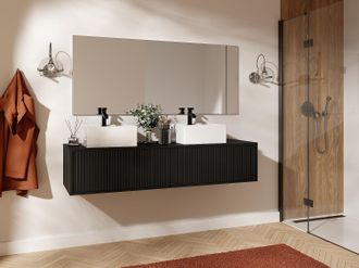 Vente-Unique Mobile per bagno sospeso scanalato con doppio lavabo - Nero - 150 cm - ARNEGA