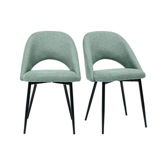 Miliboo Set De 2 Sillas Vintage De Tejido Efecto Aterciopelado Texturizado Verde Celad&oacute;n Y Metal Negro Cosette