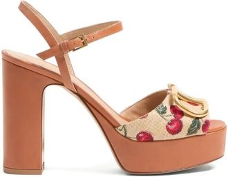 Valentino Garavani 115mm VLogo Cherryfic Sandals - Womens - Calf Leather/Canvas/Calf LeatherRubber