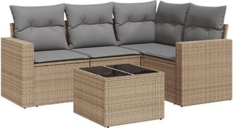 vidaXL Vidaxl - Juego De Sof&aacute;s Jard&iacute;n Con Cojines 5 Pzas Rat&aacute;n Sint&eacute;tico Beige