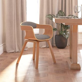 vidaXL Silla De Comedor De Madera Curvada Y Tela Gris Taup&eacute; Vidaxl