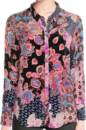 Johnny Was Womens Johnny Was Yrene Burnout Top Multicolor Silk Blend Blouse GBO1256
