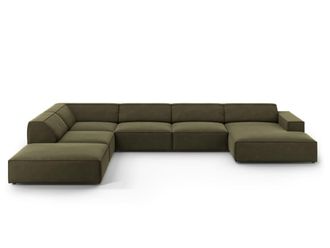 MICADONI Sof&aacute; esquinero panor&aacute;mico izquierdo 7 plazas de terciopelo verde