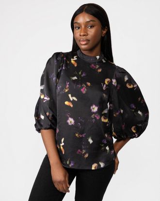 Ted Baker Niycole Womens High Neck Top With Balloon Sleeves - Black - Size 8 UK