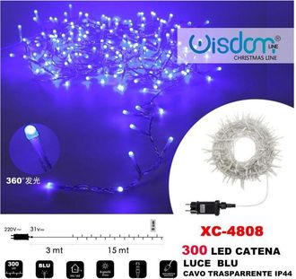 Trade Shop Trade Shop - Cadena Ligera 300 Led Luces Ligeras Cable Transparente De Luz Azul Ip44 Xc-4808