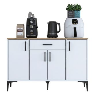 Dmora Aparador Piobbico, Caj&oacute;n, 2 Estantes: Puerta Abatible, Corredera, 120x40x79h Cm Blanco