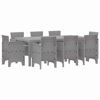 Berkfield Home 9 Piece Garden Dining Set with Cushions Light Grey Poly Rattan