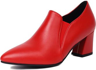 Generic Womens Professional Pointed Toe Ankle Boots Block Heel High Heels Slip-On Fashion Short Boots for Office and Evening,Red,4.5 UK