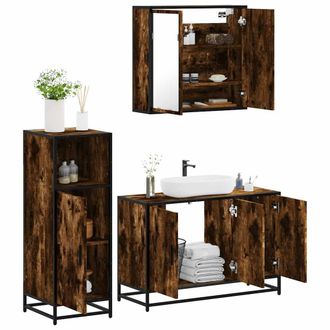 Berkfield Home 3 Piece Bathroom Furniture Set Smoked Oak Engineered Wood in Brown