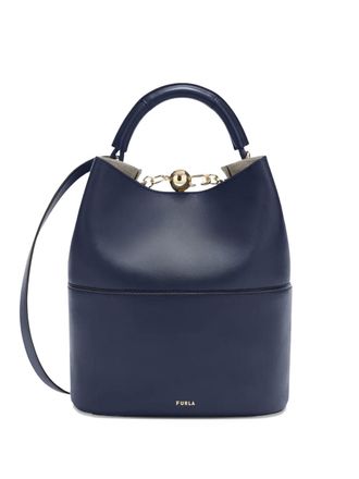 Furla Sfera chain-detail bucket bag - women - Nylon/Calf Leather/Polyurethane/Calf Leather - OS - Blue