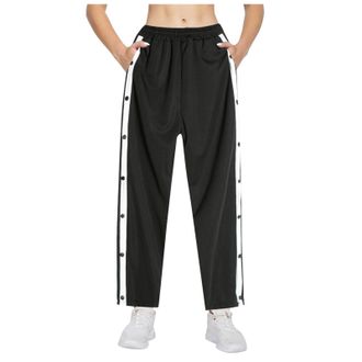 Generic Womens Tear Away Pants Side Split Snap Open Bottom Sweatpants Leg Breakaway Post Surgery Pants Casual Sporty Slim Fit High Split Side Striped Joggers 