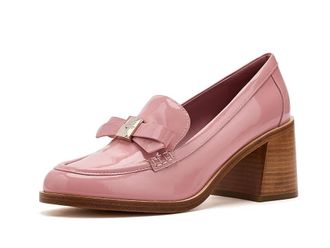 Kate Spade New York Deco Bow Patent Leather Heeled Loafers Womens Shoes Barre Pink : 10.5 M