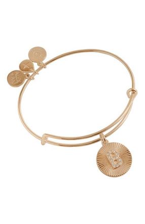 Alex and Ani Pave Starburst Texture Initial Bangle Bracelet in Gold - B at Nordstrom