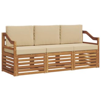 vidaXL Juegos De Sof&aacute;s 3 Pcs Natural Y Beige Madera De Acacia S&oacute;lida Vidaxl
