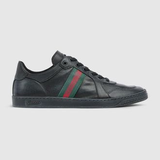 Gucci Mens Stretch Low-top Sneaker, Black, Leather