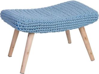 Wanderlust Deco Banqueta de madera y algodón trenzado azul 67x30x43h cm