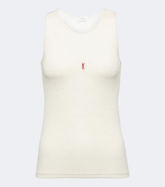 Saint Laurent Tank top Cassandre in maglia di lana a coste