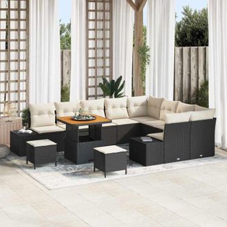 vidaXL Vidaxl - Conjunto De Sof&aacute; De Jard&iacute;n 12 Pcs Negro, Crema 80 X 80 X 71 Cm