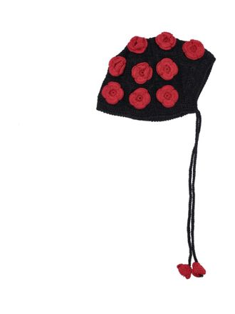 Alanui Black Ruby Floral Knitted Beanies Hat