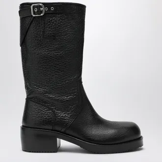 Dries Van Noten Black leather biker boots