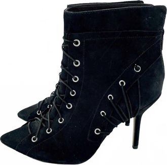 Catherine Malandrino Womens Suede Leather Lace Up Ankle Booties In Black
