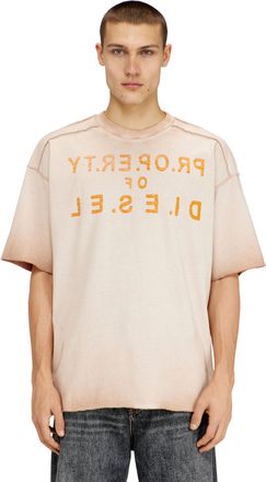 Diesel Relaxed cotton T-shirt with front and back print - T-Shirts - Man - Beige