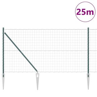 Berkfield Home Green Euro Fence with 13 Spike Posts 1x25 m Galvanised Steel Green