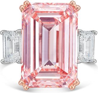 Diana M. Jewels 18kt Rose gold Lab grown 20ct Fancy pink emerald diamond ring with emerald diamonds on the side and micropave band