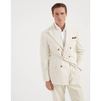 Brunello Cucinelli Mens Milk Double Breasted Cotton Blazer, Size 46