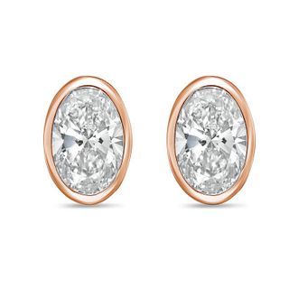Diana M. Jewels 14Kt Rose Gold 15.00 cts Lab Grown Oval Diamond Bezel Studs