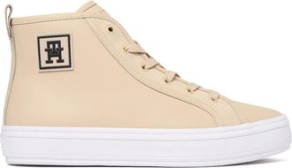 Tommy Hilfiger Beige High Top Sneakers - Dames - Sneakers - Beige - 39 EU - Leer - Schoenen