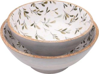 Foreside Home And Garden Layne Greenery Wood Serving Bowls Set of 2 in Brown at Nordstrom