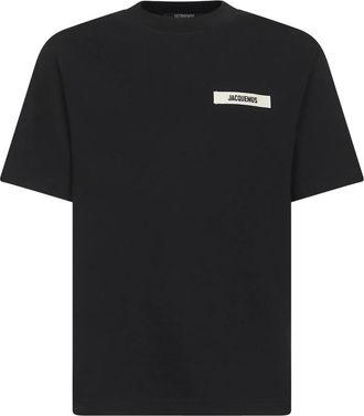 Jacquemus Tops, Heren, Zwart, M, Katoen, Ribgebreide T-shirt met ronde hals