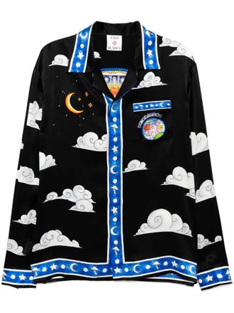 Casablanca long-sleeved cuban-collar shirt - Black