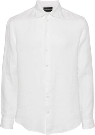 Emporio Armani Witte Linnen Logo Overhemd Klassieke Kraag - Heren - Casual Overhemden - Wit - S - Linnen - Overhemden